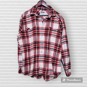 Mountain Khaki Tartan Plaid white red Flannel Shirt size men's Large